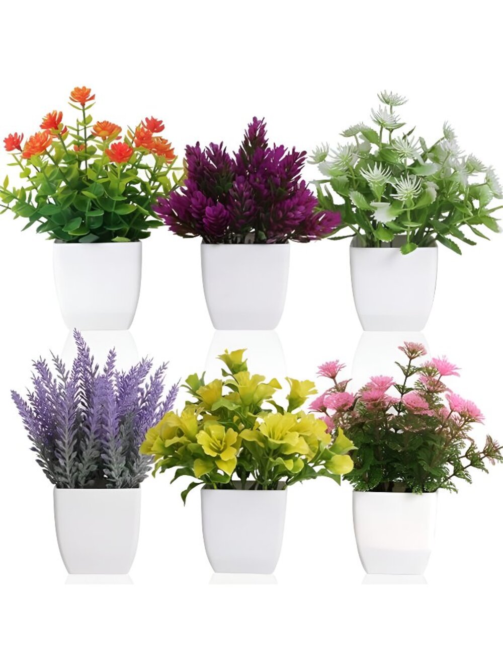 6pcs Artificial Pot Flowers Small Fake Plants with Pot Mini Potted Plants for